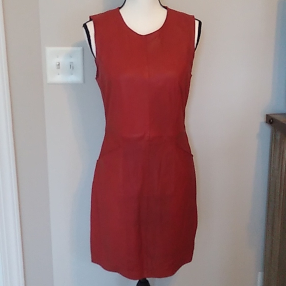 Red vegan leather dress